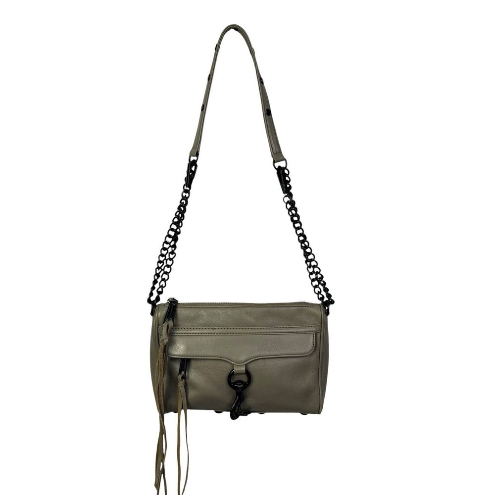 REBECCA MINKOFF Mac M.A.C. Leather Crossbody Shoulder Bag Purse Gray Chain - Picture 2 of 12
